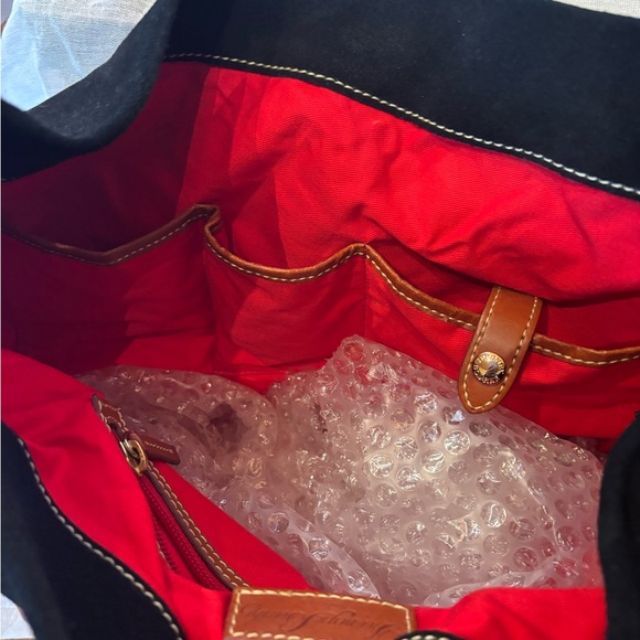 Dooney & Bourke black suede drape tote with brown leather trim. - Picture 12 of 12